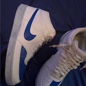 Nike Court Vision White and Blue Leather Custom Sneakers